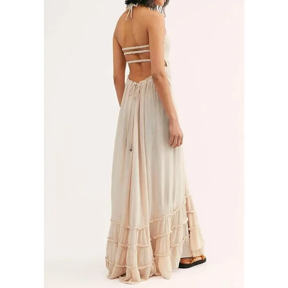 Women's Summer Boho Backless Maxi Dress Cotton Rayon Large Beach Vacation Women's Summer Boho Backless Maxi Dress Cotton Rayon Large Beach Vacation